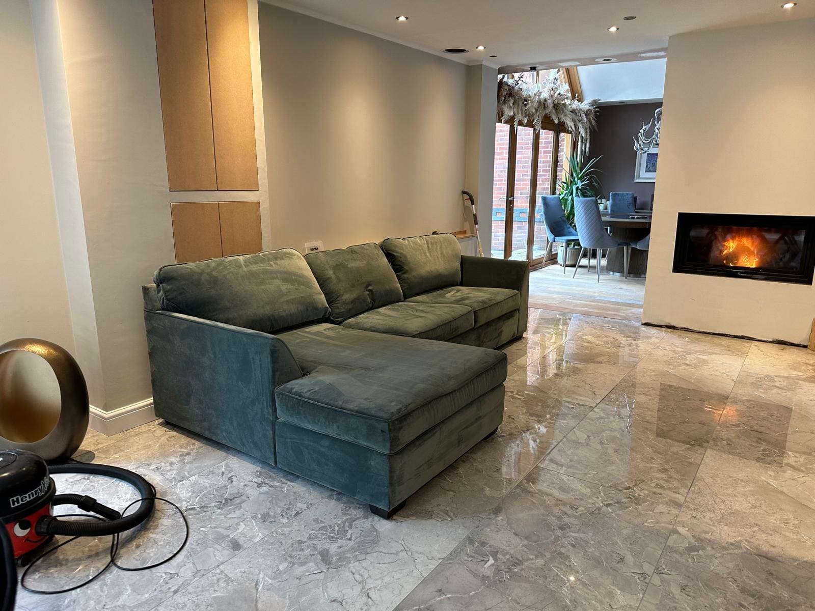 The finished living space with the burner lit