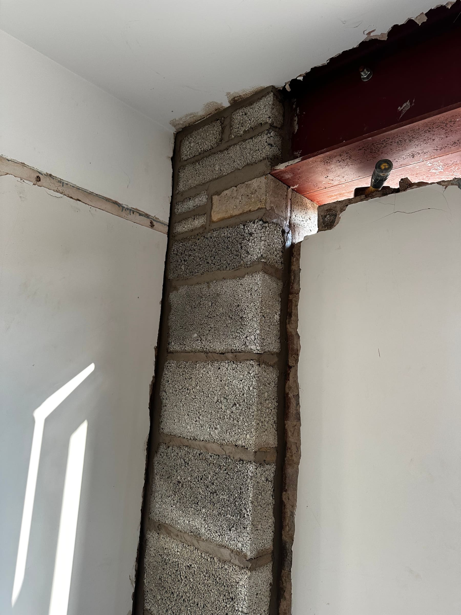 The new lintel over the internal opening